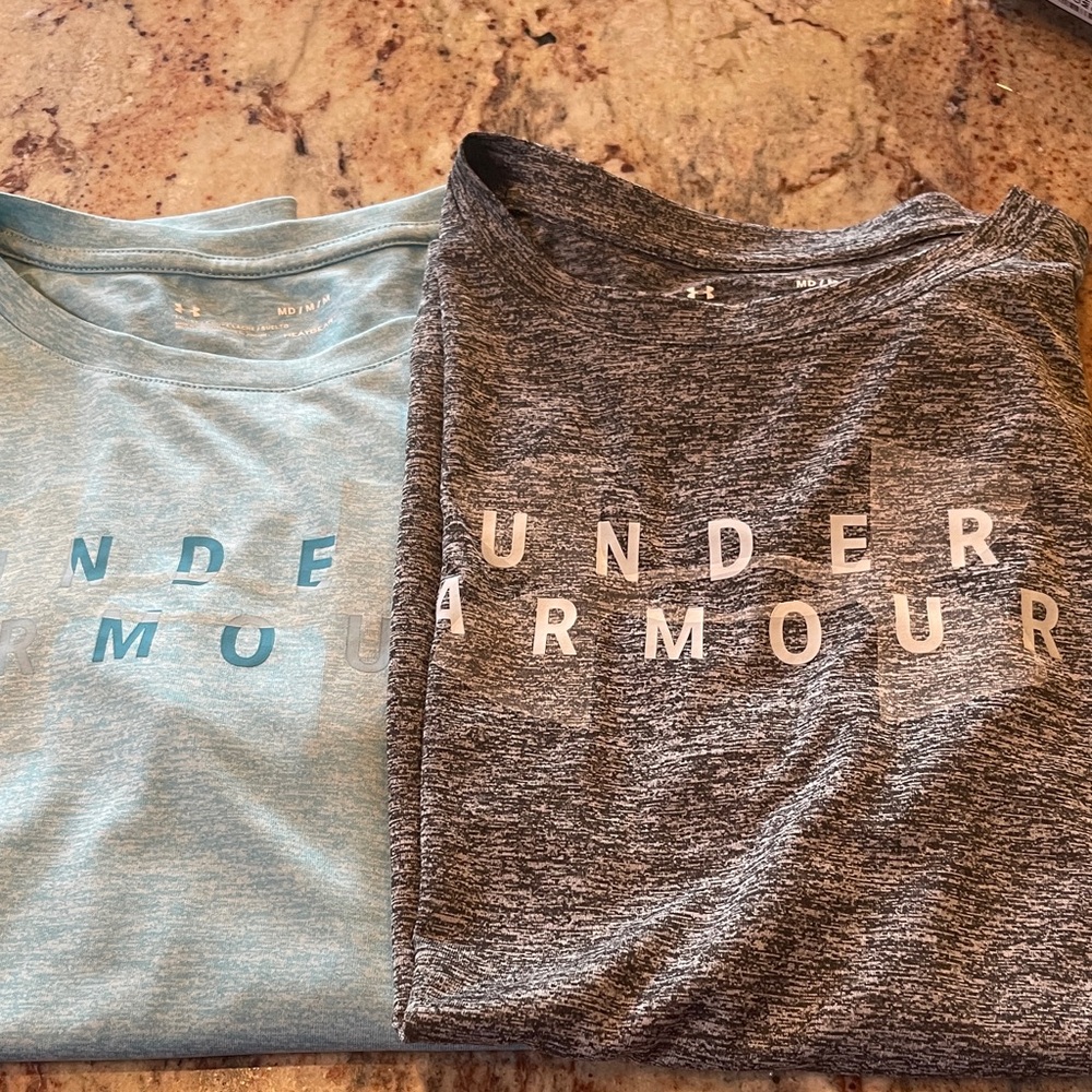 Two Under Armour Tees/ Sky Blue Tee & Black tee with Logo